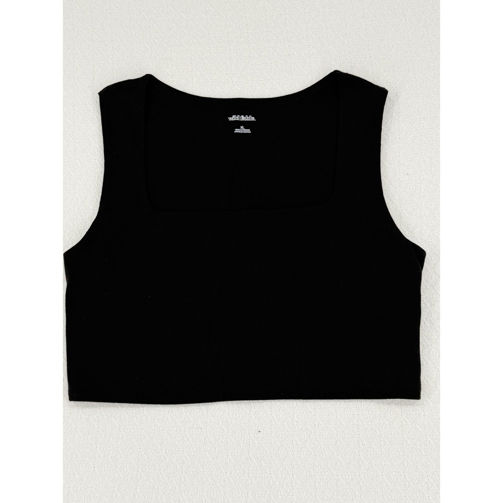 Wild Fable Black Square Neck Cropped Tank Top XL Solid Cotton Blend Fitted